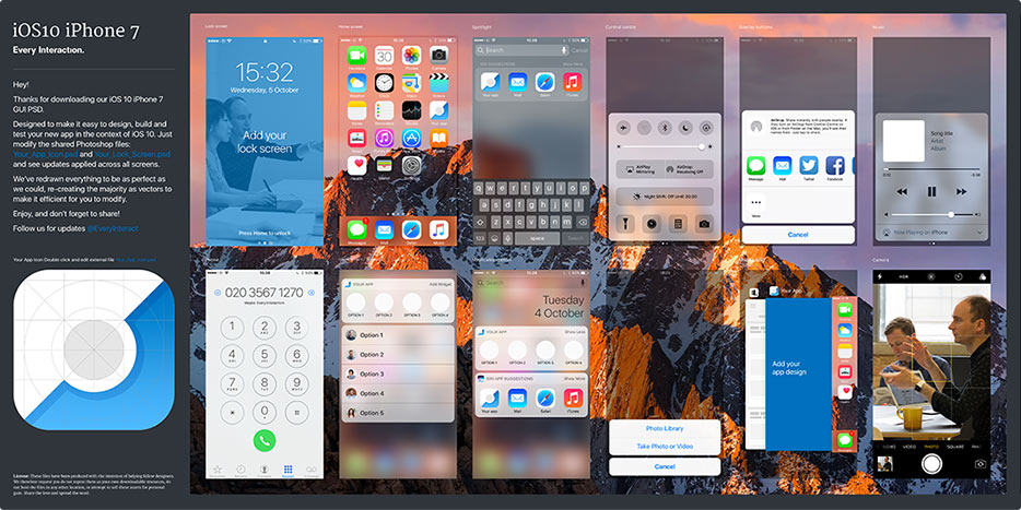 iOS 10 GUI (iPhone 7) PSD/Sketch - Every Interaction