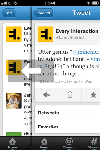 Twitter mobile app side swipe navigation