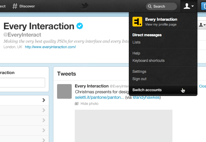 twitter account switching in web UI mockup