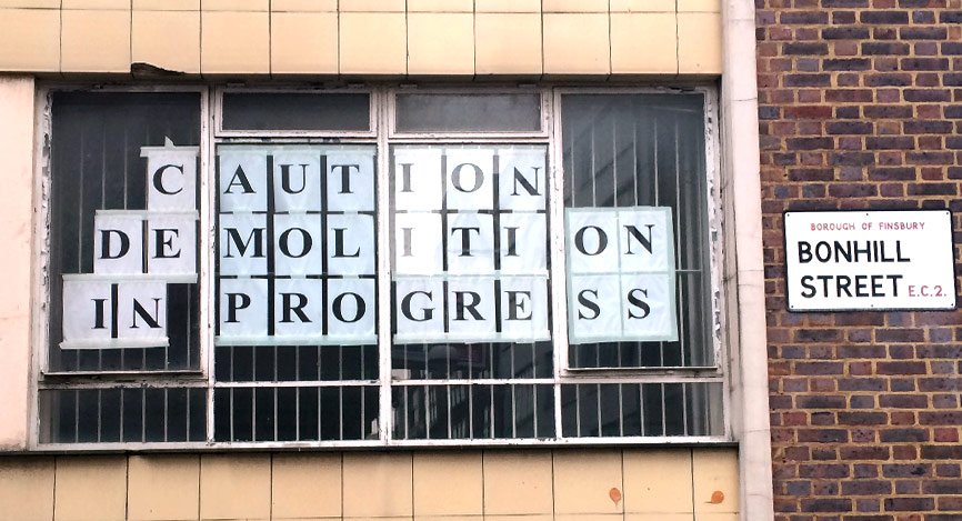 Demolition in progress of offices in Old Street