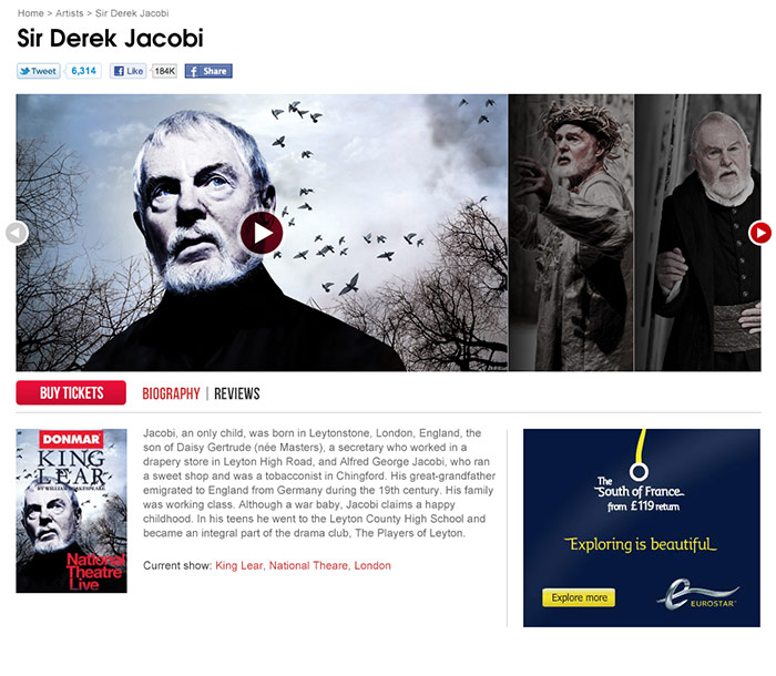 ATG Tickets artists page Derek Jacobi