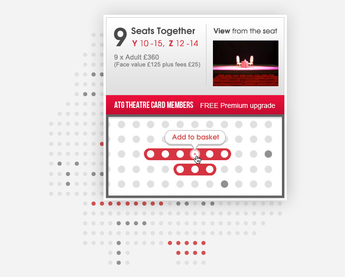 ATG Tickets seat selection process - single or bulk selection across multiple rows