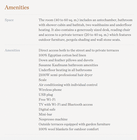 Barrocal List of Amenities