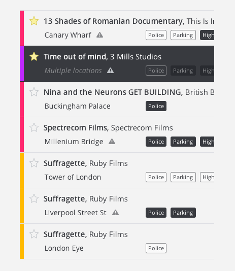 FilmApp production listing