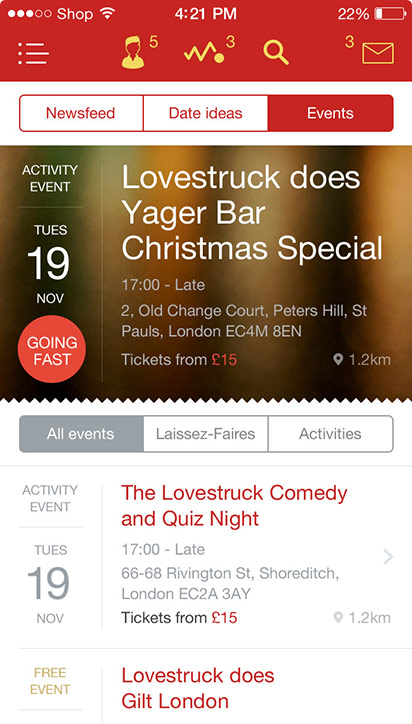 Lovestruck iOS events