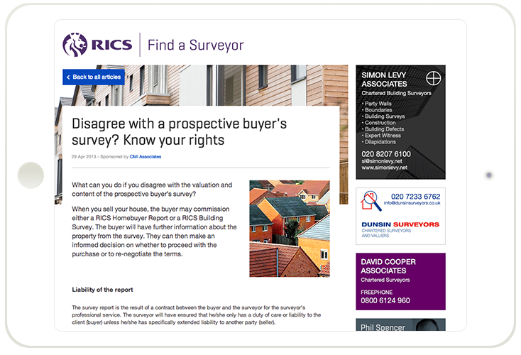 Responsive Find a surveyor site on iPad