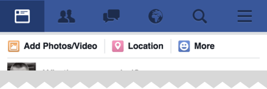 News feed, friend requests, notification, and search is always available in the header, all the remaining functionality is available from the ‘more’ menu on Facebook