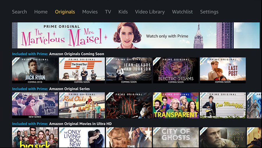 Primary navigation on Amazon Prime Video Apple TV app