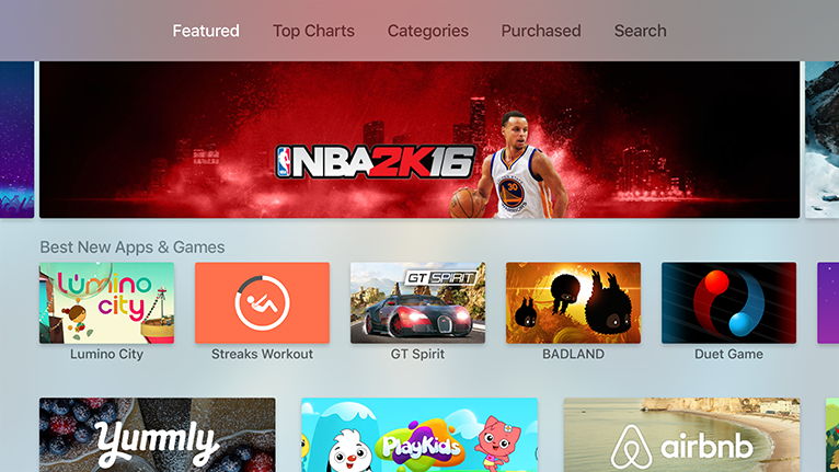 Apple TV app run navigation across the top 